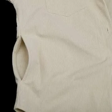 Women's Corduroy Button Down Pocket Shacket Casual Long Sleeve V Neck Jacket Blouses Coat 6026 Beige Large