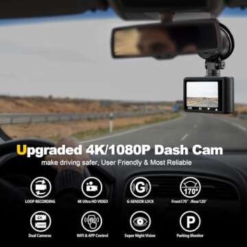 SASINON 4K Dual Dash Camera - WiFi, 64GB SD Card & More!