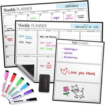 Cinch! Magnetic Calendar Bundle of 3 - Monthly, Weekly, Daily Planning Dry Erase Boards for Fridge -...