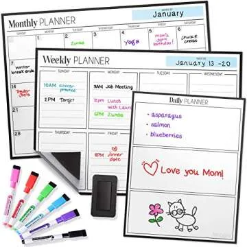 Cinch! Magnetic Calendar Bundle of 3 - Monthly, Weekly, Daily Planning Dry Erase Boards for Fridge -...