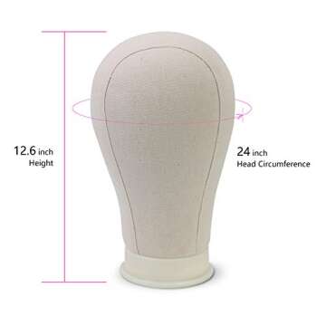 EERYA Canvas Block Head 24 Inch Wig Head Set for Wig Making Display Styling Poly Canvas Block Head w...