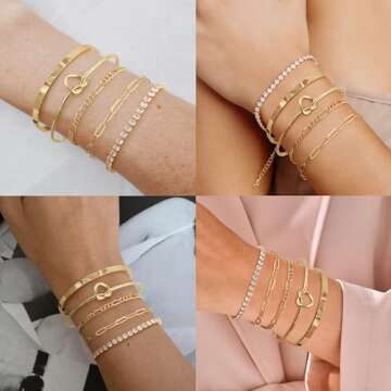 IDJEOABL Gold Bracelets Stack for Women Non Tarnish Dainty 14k Gold Plated Bangle Cuff Bracelets Set...