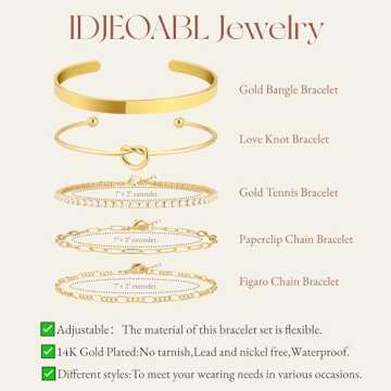 IDJEOABL Gold Bracelets Stack for Women Non Tarnish Dainty 14k Gold Plated Bangle Cuff Bracelets Set for Women Trendy
