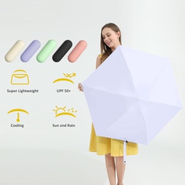 BAODINI Travel Mini Umbrella for Purse With Case-Small Compact UV Umbrella Protection Sun-Lightweight Tiny Pocket Umbrella with Case for Women, Girls