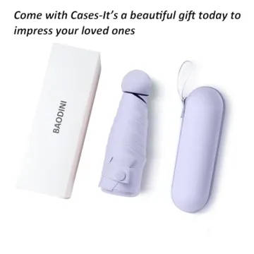 BAODINI Travel Mini Umbrella for Purse With Case-Small Compact UV Umbrella Protection Sun-Lightweight Tiny Pocket Umbrella with Case for Women, Girls