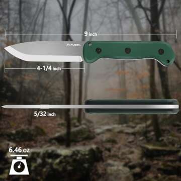 FLISSA 9" Fixed Blade Knife, D2 Steel Hunting Knife for Camping, Outdoor, Bushcraft and Survival, Mi...