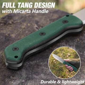 FLISSA 9" Fixed Blade Knife, D2 Steel Hunting Knife for Camping, Outdoor, Bushcraft and Survival, Micarta Handle, Leather Sheath Included, Christmas Gifts for Husband, Father, Friend