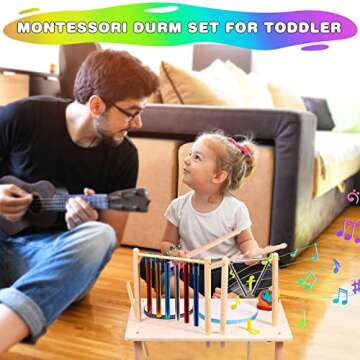 Kids Drum Set for Toddlers Musical Instruments - Baby Drum Kit 8 in 1 with Music Wind Chime and Triangle Montessori Toys Wooden Educational Sensory Toys for Children Boys and Girls Gifts （Drums）