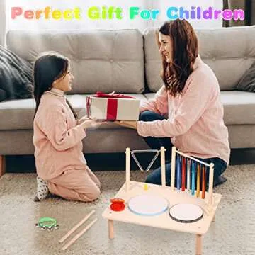 Kids Drum Set for Toddlers Musical Instruments - Baby Drum Kit 8 in 1 with Music Wind Chime and Triangle Montessori Toys Wooden Educational Sensory Toys for Children Boys and Girls Gifts （Drums）