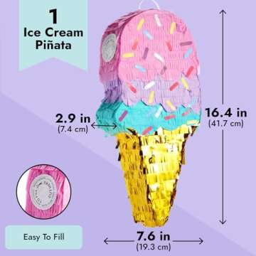 BLUE PANDA Ice Cream Pinata for Birthday Decorations, Summer Party Supplies - Paper Ice Cream Theme ...
