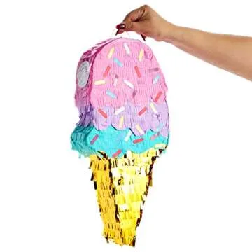 BLUE PANDA Ice Cream Pinata for Birthday Decorations, Summer Party Supplies - Paper Ice Cream Theme Pinata 16.4 x 7.6 x 2.9 In