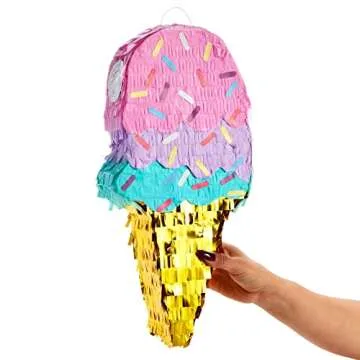 BLUE PANDA Ice Cream Pinata for Birthday Decorations, Summer Party Supplies - Paper Ice Cream Theme Pinata 16.4 x 7.6 x 2.9 In