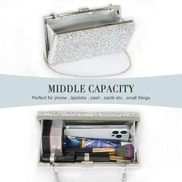 Covelin Women's Handbag Envelope Rhinestone Evening Clutch Bag Hot Silver