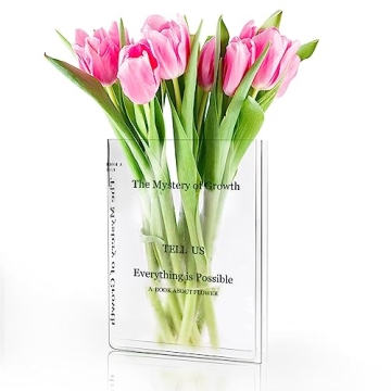 Flower Book Vase, Book Shaped Vase Clear Book Vase - Acrylic Book Vase The Mystery of Growth Book Vase for Flowers (Transparent Vasa)