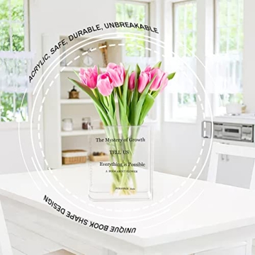 Flower Book Vase, Book Shaped Vase Clear Book Vase - Acrylic Book Vase The Mystery of Growth Book Vase for Flowers (Transparent Vasa)