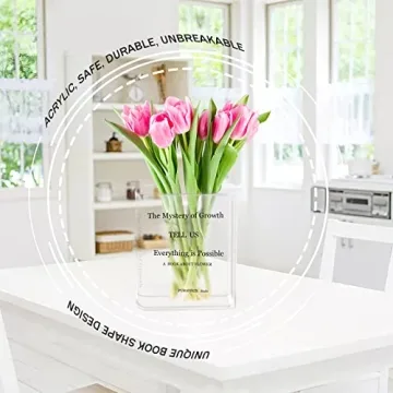 Flower Book Vase, Book Shaped Vase Clear Book Vase - Acrylic Book Vase The Mystery of Growth Book Vase for Flowers (Transparent Vasa)
