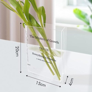 Flower Book Vase, Book Shaped Vase Clear Book Vase - Acrylic Book Vase The Mystery of Growth Book Vase for Flowers (Transparent Vasa)