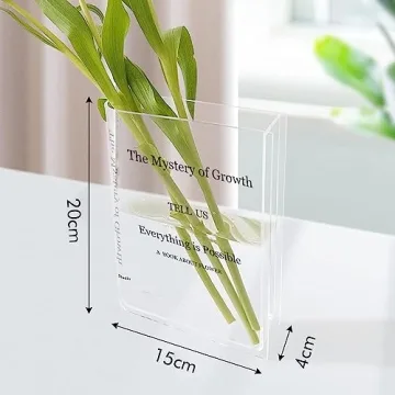 Flower Book Vase, Book Shaped Vase Clear Book Vase - Acrylic Book Vase The Mystery of Growth Book Vase for Flowers (Transparent Vasa)