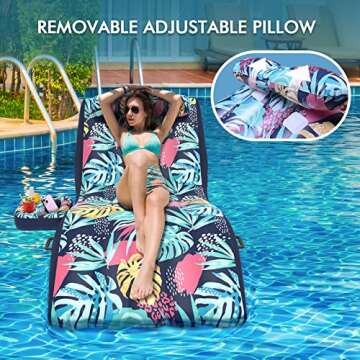 LUSVNEX Pool Float Lounger, Inflatable Floating Chair with Detachable Cupholder Caddy, Heavy Duty Fl...