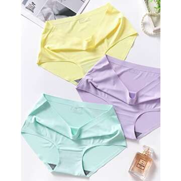 Kiench Teen Girls Seamless Underwear Women No Show Stretch Bikini Panties 6-Pack US 10-12 Years/Kids Panties Size 14-16, Pastel Color