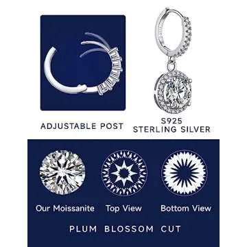 MomentWish Huggie Hoop Earrings, Wedding Gifts for Her, 2Carat Moissanite Drop Earrings for Women, 925 Sterling Silver Drop Earrings, Birthday Holiday Valentines Day Gifts