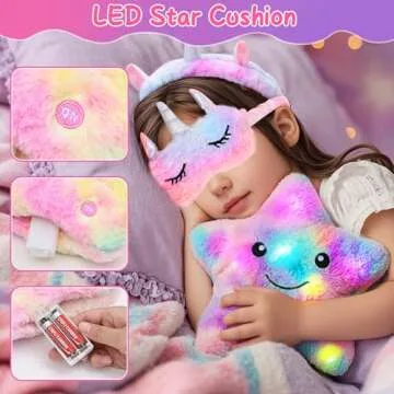Tacobear Unicorns Gifts for Girls Kids Toys 6 7 8 9 10 Years Old with Star Light Up Pillow Stationery Plush Diary with Lock Headband Eye Mask Water Bottle Teen Girl Birthday Christmas Unicorn Toy