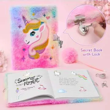 Tacobear Unicorns Gifts for Girls Kids Toys 6 7 8 9 10 Years Old with Star Light Up Pillow Stationery Plush Diary with Lock Headband Eye Mask Water Bottle Teen Girl Birthday Christmas Unicorn Toy