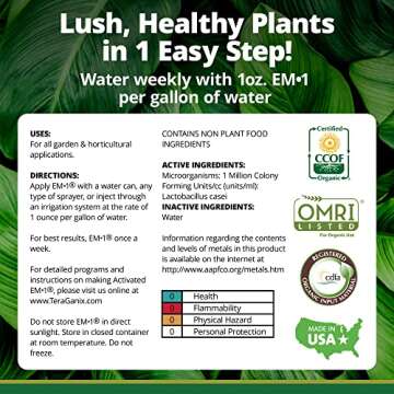 TeraGanix EM-1 Plant Growth, Microbial Inoculant Concentrate (1 Btl = 32 Gal), Soil Conditioner, Root Enhancer, Liquid Probiotic for Soils & Plants, Seed Germination, Garden, Lawn Care (32 fl oz)
