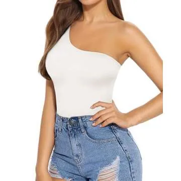 MANGOPOP Women's One Shoulder Off Shoulder Long Sleeve Bodysuit Tops