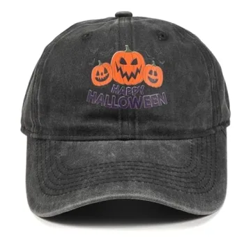 Halloween Pumpkin Baseball Cap Embroidered Cotton Adjustable Women Dad Hat Black