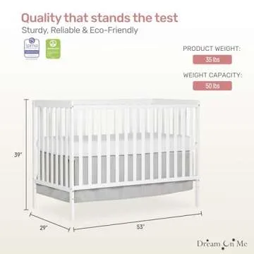 Dream On Me Synergy 5-In-1 Convertible Crib In White, made of New Zealand Pine wood, JPMA & Greenguard Gold Certified, features 3 mattress height settings