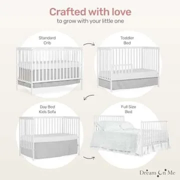 Dream On Me Synergy 5-In-1 Convertible Crib In White, made of New Zealand Pine wood, JPMA & Greenguard Gold Certified, features 3 mattress height settings