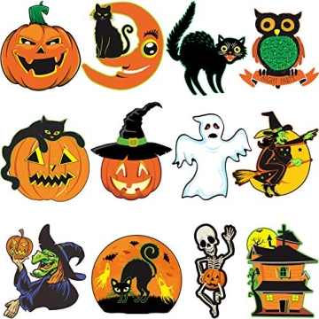 Vintage Halloween Decorations- 12 Pieces Large Size Halloween Cutouts, Durable Cardboard Classic Art...