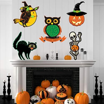 Vintage Halloween Decorations- 12 Pieces Large Size Halloween Cutouts, Durable Cardboard Classic Artwork Cut Outs Old Style Halloween Elements Posters for Halloween Window Wall Decor and Supplies