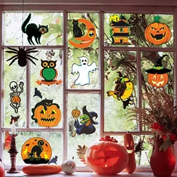 Vintage Halloween Decorations- 12 Pieces Large Size Halloween Cutouts, Durable Cardboard Classic Artwork Cut Outs Old Style Halloween Elements Posters for Halloween Window Wall Decor and Supplies