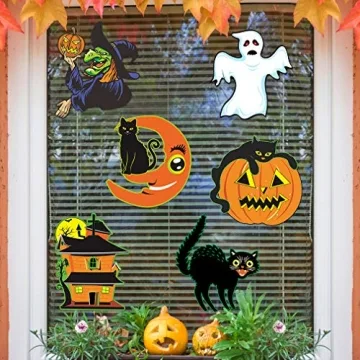 Vintage Halloween Decorations- 12 Pieces Large Size Halloween Cutouts, Durable Cardboard Classic Artwork Cut Outs Old Style Halloween Elements Posters for Halloween Window Wall Decor and Supplies