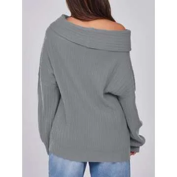 Saodimallsu Womens Off The Shoulder Sweater Top Oversized 2024 Fall Batwing Boat Neck Knit Sexy Casual Pullover Light Grey