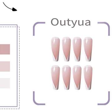 Outyua French Tips Press on Nails Coffin Glossy False Nails with Designs Pink Extra Long Fake Nails Ballerina Acrylic Cute Nails for Women and Girls 24Pcs (French)