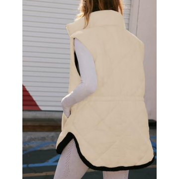 Women Fall Reversible Vests Sleeveless Sherpa Fleece Jacket Zip Up Hoodie Long Warm Winter Padded Coat Outerwear