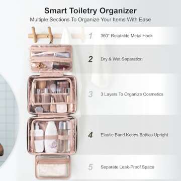 Everfun Hanging Travel Toiletry Bag for Women Traveling With Leakproof Compartment Makeup Cosmetic O...