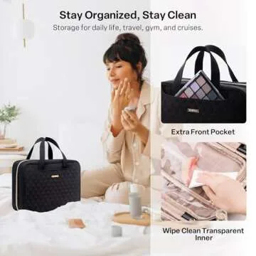 Everfun Hanging Travel Toiletry Bag for Women Traveling With Leakproof Compartment Makeup Cosmetic Organizer Dopp Kit Travel Accessories Essentials Must Have