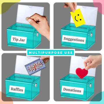 Adir Suggestion Box with Slot and Lock – Acrylic Donation Box for Fundraising, Drawing Box for Raffle, Funraiser Box, Tip Box with Lock - 6.25x4.5x 4 Inches voting box with slot and Sign Holder