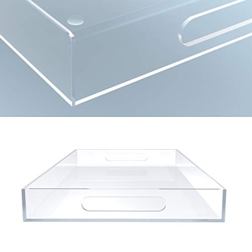 Vale Arbor Clear Acrylic Serving Tray for Vanity, Bathroom, Outdoor, Food and Décor with Handles (Rectangle, Small)