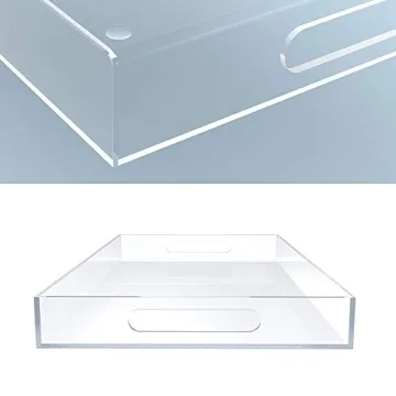 Vale Arbor Clear Acrylic Serving Tray for Vanity, Bathroom, Outdoor, Food and Décor with Handles (Rectangle, Small)