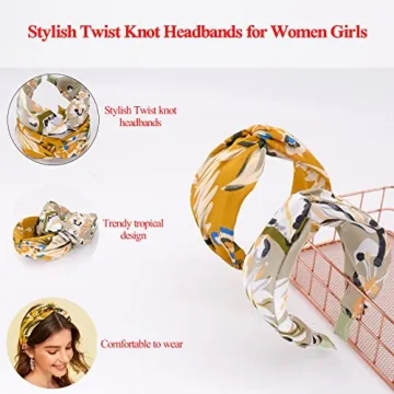 BEGOOD Headbands for Women Tropical Womens Knotted Wide Headband Fashion Head Bands Fashion Cross Knot Hairband Turban Hair Accessories for Girls 2Pcs