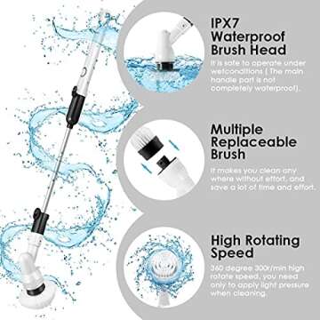 Spin Scrubber, 360 Cordless Tub and Tile Scrubber, Multi-Purpose Power Surface Cleaner with 3 Replac...