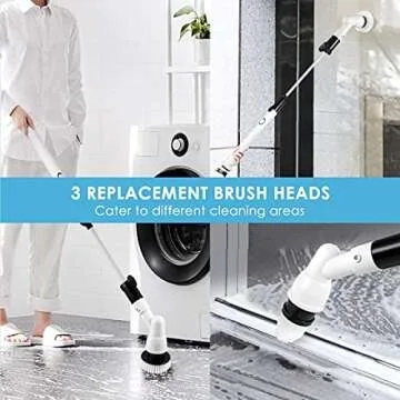 Spin Scrubber, 360 Cordless Tub and Tile Scrubber, Multi-Purpose Power Surface Cleaner with 3 Replaceable Cleaning Scrubber Brush Heads, 1 Extension Arm and Adapter