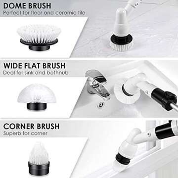 Spin Scrubber, 360 Cordless Tub and Tile Scrubber, Multi-Purpose Power Surface Cleaner with 3 Replaceable Cleaning Scrubber Brush Heads, 1 Extension Arm and Adapter