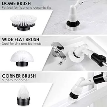 Spin Scrubber, 360 Cordless Tub and Tile Scrubber, Multi-Purpose Power Surface Cleaner with 3 Replaceable Cleaning Scrubber Brush Heads, 1 Extension Arm and Adapter