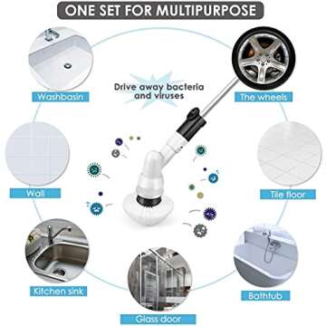 Spin Scrubber, 360 Cordless Tub and Tile Scrubber, Multi-Purpose Power Surface Cleaner with 3 Replaceable Cleaning Scrubber Brush Heads, 1 Extension Arm and Adapter